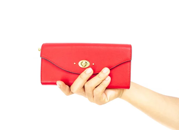 Red Leather Wallet Female Hand — Stock Photo, Image