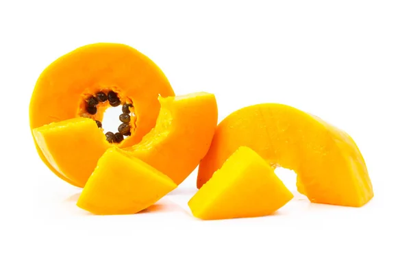 Papaya Skiva Isolerad Vit Bakgrund — Stockfoto