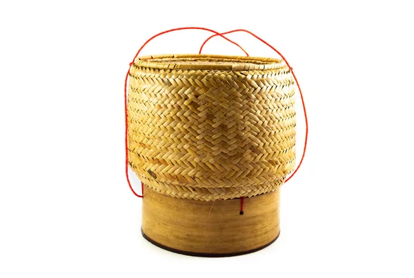 Contenitore Bambù Mantenere Riso Appiccicoso Sfondo Bianco Kratip — Foto Stock