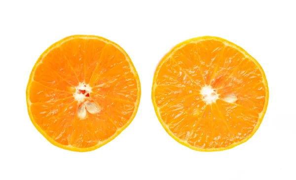 Ovanifrån Mandarin Orange Skiva Isolerad Vit Bakgrund — Stockfoto