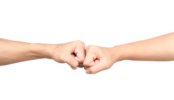 Beyaz zemin üzerine bir yumruk çarpmak veren eller