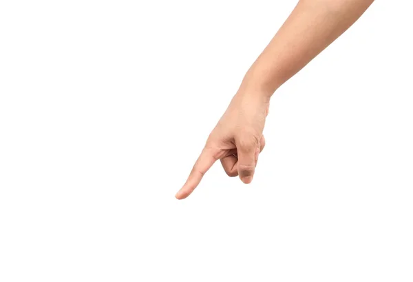 Beyaz Bir Arka Plan Üzerinde Izole Kadın Noktası Parmak — Stok fotoğraf