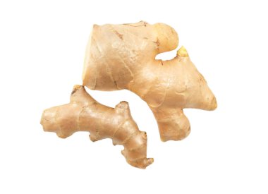 Beyaz arka plan üzerinde ot tıbbi kavramı izole üstten görünüm taze zencefil.