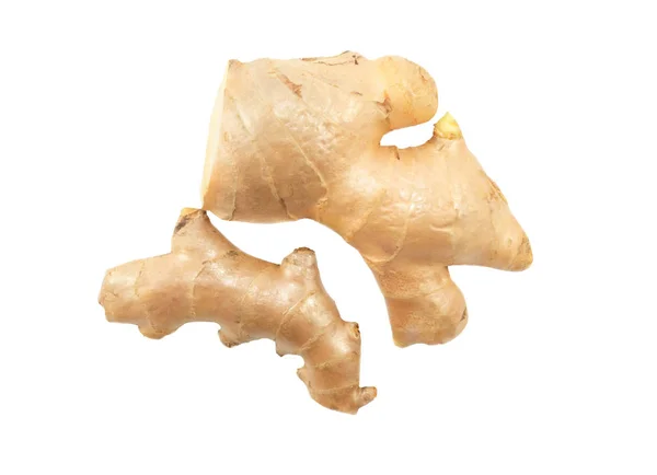 Beyaz arka plan üzerinde ot tıbbi kavramı izole üstten görünüm taze zencefil.