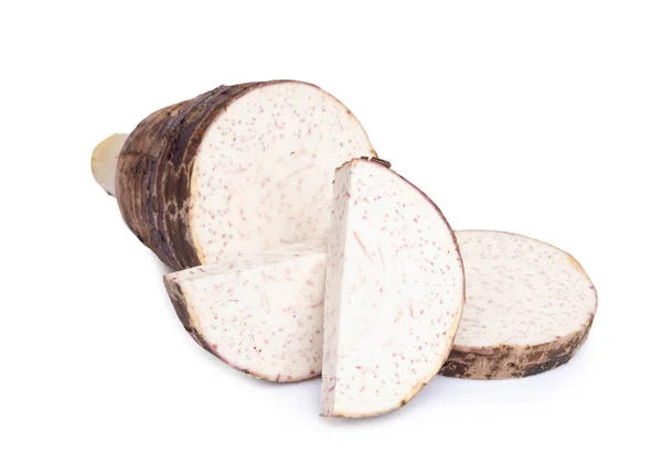 Świeży Słodki Taro Root Satoimo Ziemniaków Białym Tle Białym Tle — Zdjęcie stockowe