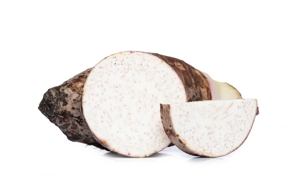 Świeży Słodki Taro Root Satoimo Ziemniaków Białym Tle Białym Tle — Zdjęcie stockowe