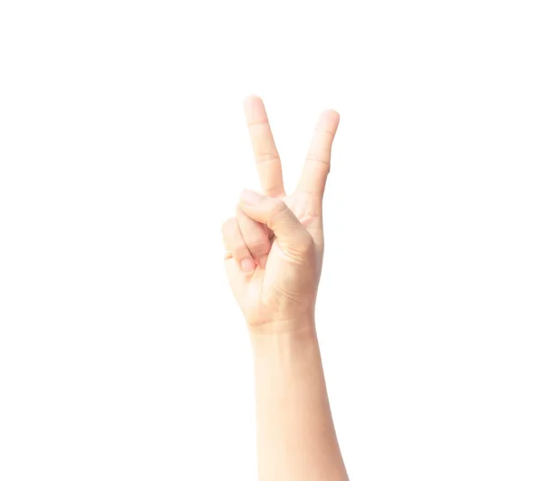 Женщина Рука Показать Пальцем Два Изолированных Белом Фоне — стоковое фото