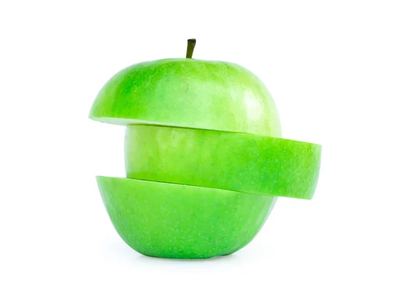 绿色苹果切片 Solated 在白色背景 果子健康概念 — 图库照片