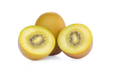 Altın Kivi Meyve dilim izole beyaz arka plan, meyve kavramı, kırpma yolu.