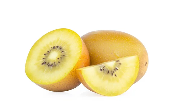 Beyaz arka plan üzerinde meyve kavramı izole taze altın kivi dilim.
