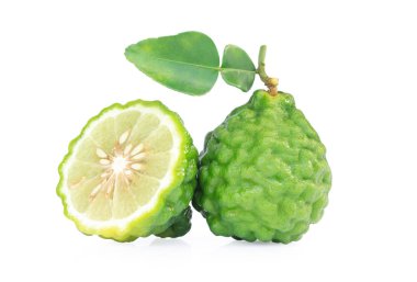 Closeup bergamot meyve beyaz arka plan üzerinde izole yaprak ile