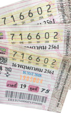 Tayland, beyaz arka plan ve Tarih 16 Mayıs 2561 dönemin 16,2018 Tayland piyango piyango bileti bir pazar Skonnakorn yılında ısmarlayabilir miyim.