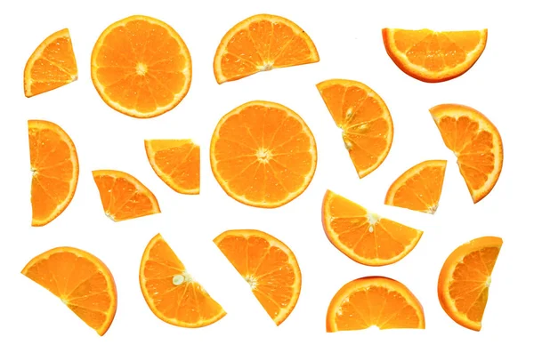 Ovanifrån Orange Frukt Skiva Isolerad Vit Bakgrund Frukt Hälsosam Koncept — Stockfoto