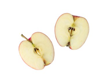 Üst görünüm taze kırmızı elma beyaz arka plan üzerinde izole.