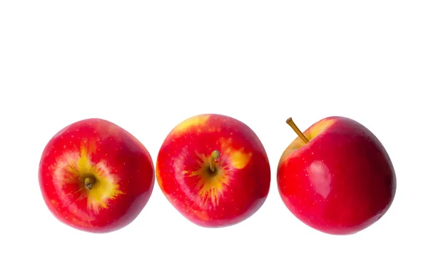Draufsicht frischer roter Apfel isoliert auf weißem Hintergrund. Stockbild