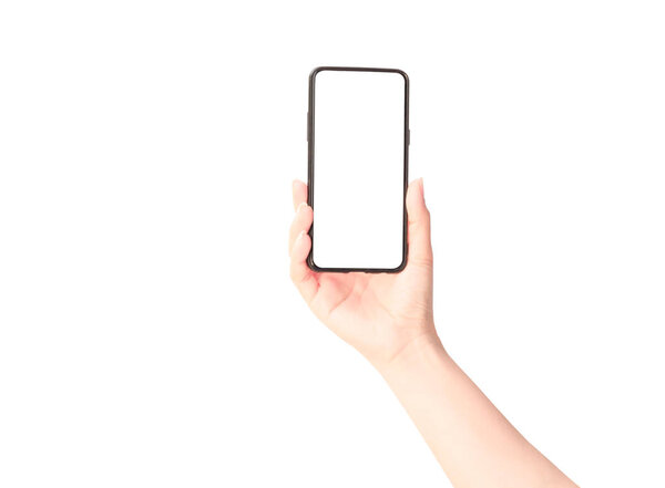 Женщина держит черный смартфон за руку
