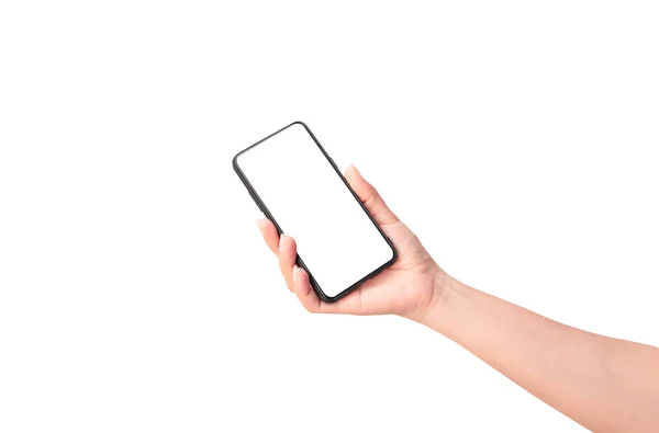 Kadın el siyah smartphone tutarak