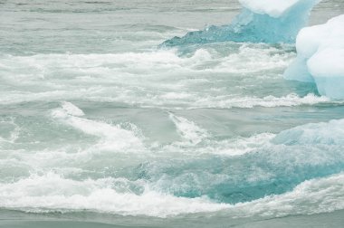 Jokulsarlon İzlanda, Atlantik Okyanusu'na bakmaktadır siyah bir kum plaj tarafından Vatnajkull buzul güneyinde bulunan buzul gölüdür