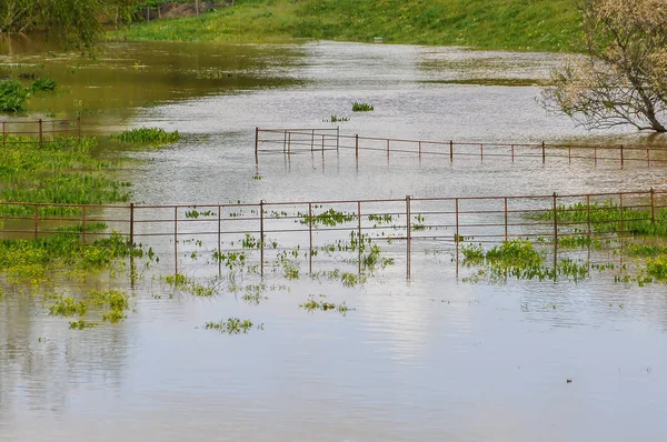 Natural disaster caused by heavy rains, with flooded farmland