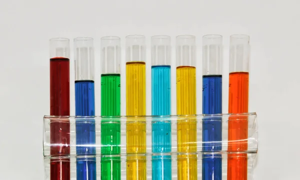 Test tubes with colored liquids