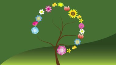 Animasyon bir ağacındaki bir daire şeklinde çiçekli