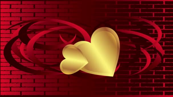Animation Med Gyllene Och Röda Hjärtan — Stockvideo