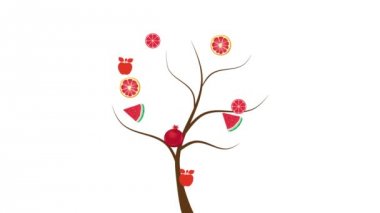 Bir ağaçta düzenlenmiştir kırmızı meyve ile animasyon