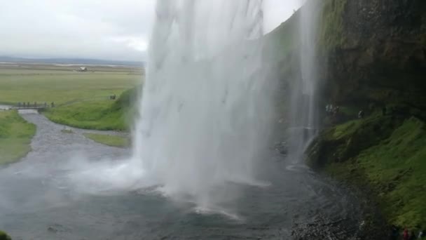 Наложение Водопад Селйяландсфосс Исландии — стоковое видео