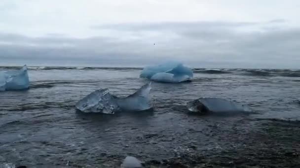 Jokulsarlon Zlanda Atlantik Okyanusu Bakmaktadır Siyah Bir Kum Plaj Tarafından — Stok video