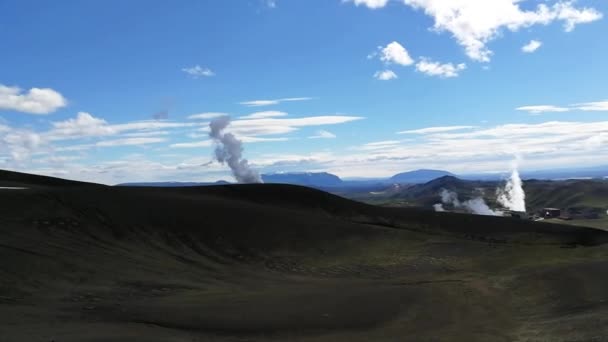 Krafla Sistema Volcánico Con Diámetro Aproximadamente Kilómetros Situada Región Mývatn — Vídeos de Stock