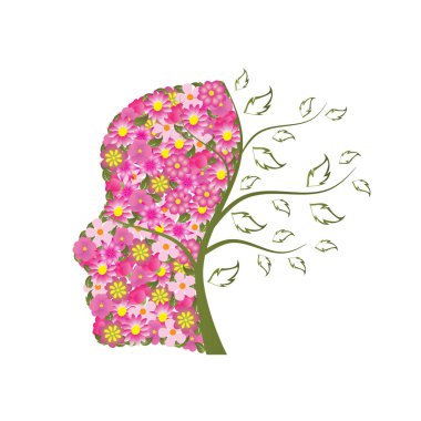 Çiçeklerden yapılmış bir kız yüz çizimi