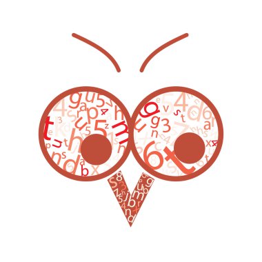 Harfler ve sayılar yapılmış bir baykuş resmi