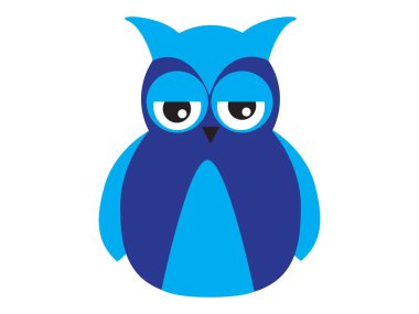 Beyaz arka plan ile mavi baykuş, çizgi film