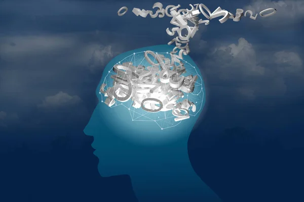 Conceptual technology illustration for artificial intelligence on a background of a cloudy sky.