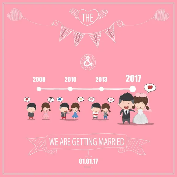 Duration Cute Cartoon Wedding Couple Men Women Card Cute Valentine — стоковый вектор