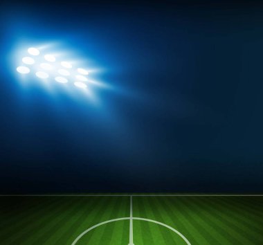 Futbol arena alan parlak Stadyum ışıkları ile vektör tasarım. Vektör aydınlatma