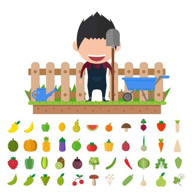 İzole sebze meyve sebze organik ayarlayın. Düz vektör çizim set.