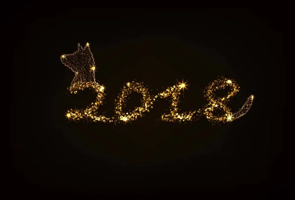 新年あけましておめでとうございます犬 2018 ゴールド色の背景 ベクトル図 — ストックベクタ