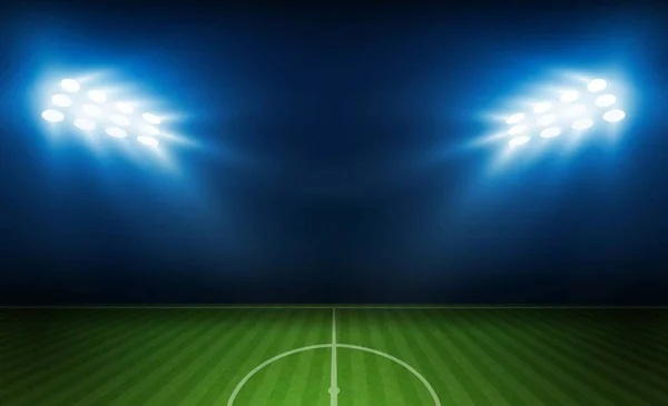 Fußballplatz Mit Heller Stadionbeleuchtung Vektor Design Vektorbeleuchtung — Stockvektor