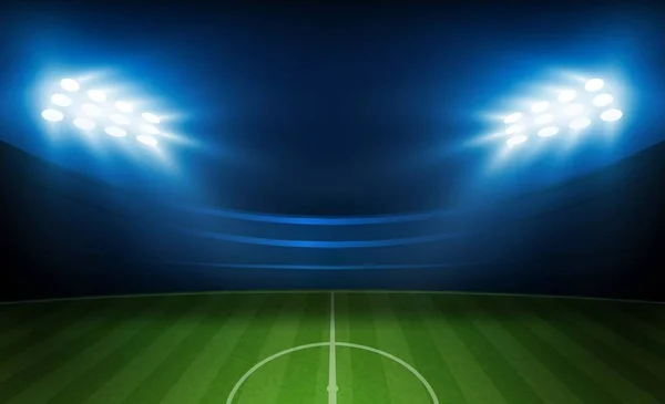 明るいスタジアムのライトとサッカー競技場フィールド ベクトル デザインです ベクトル照明 — ストックベクタ