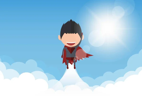 Ilustracja Wektorowa Biznesmena Superhero Szczęśliwy Twarz Niebo — Wektor stockowy