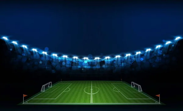 Teren Arenă Fotbal Design Vectorial Luminos Lumini Stadion Iluminare Vectorială — Vector de stoc