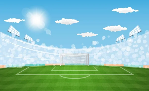 Campo Fútbol Arena Con Luces Sol Diseño Vectorial Diurno Ilustración — Vector de stock