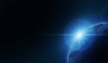 Gündoğumu ile dünya gezegeni. vektör çizim