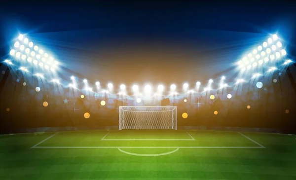 Campo Calcio Arena Con Brillante Stadio Luci Vettoriale Design Illuminazione — Vettoriale Stock