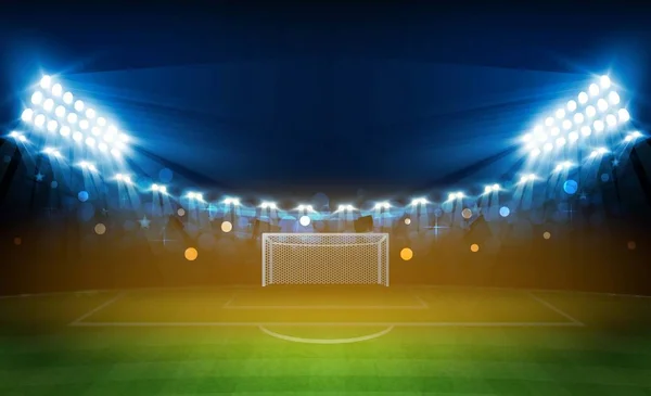 Campo Fútbol Arena Con Luces Estadio Brillante Diseño Vectorial Iluminación — Vector de stock