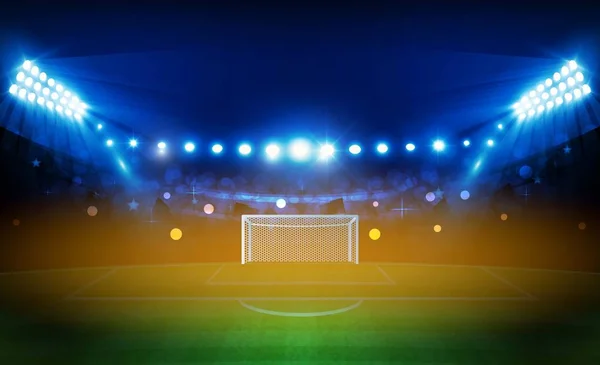 Campo Arena Futebol Com Design Vetor Luzes Estádio Brilhante Iluminação — Vetor de Stock