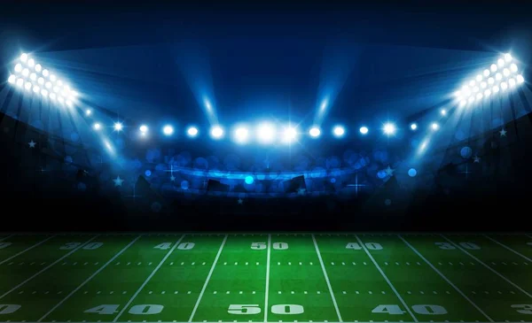 American Football Arena Field Bright Stadium Lights Design Vector Illumination — Stock Vector