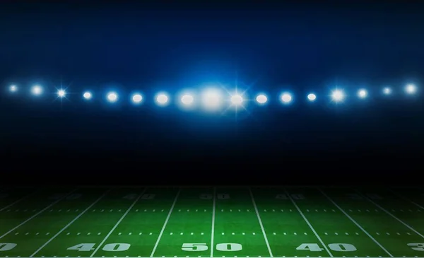 Amerikan futbolu arena alan parlak Stadyum ışıkları tasarımı ile. Vektör aydınlatma