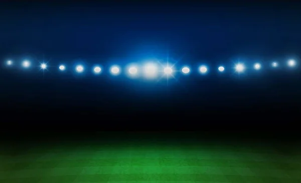 Campo Fútbol Arena Con Luces Estadio Brillante Diseño Vectorial Iluminación — Vector de stock